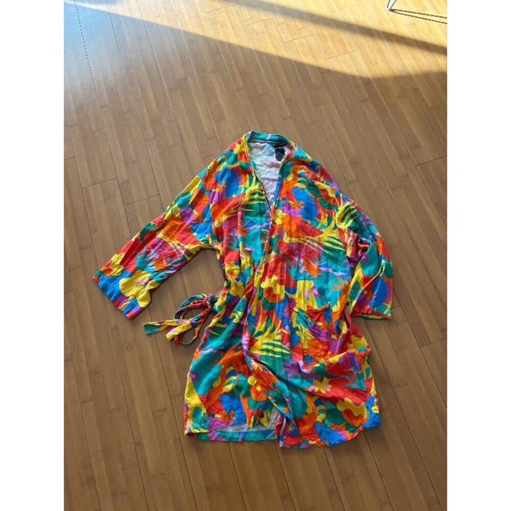 Nooworks Women's colorful tropical print kimono robe cover-up 3 or 3XL and up